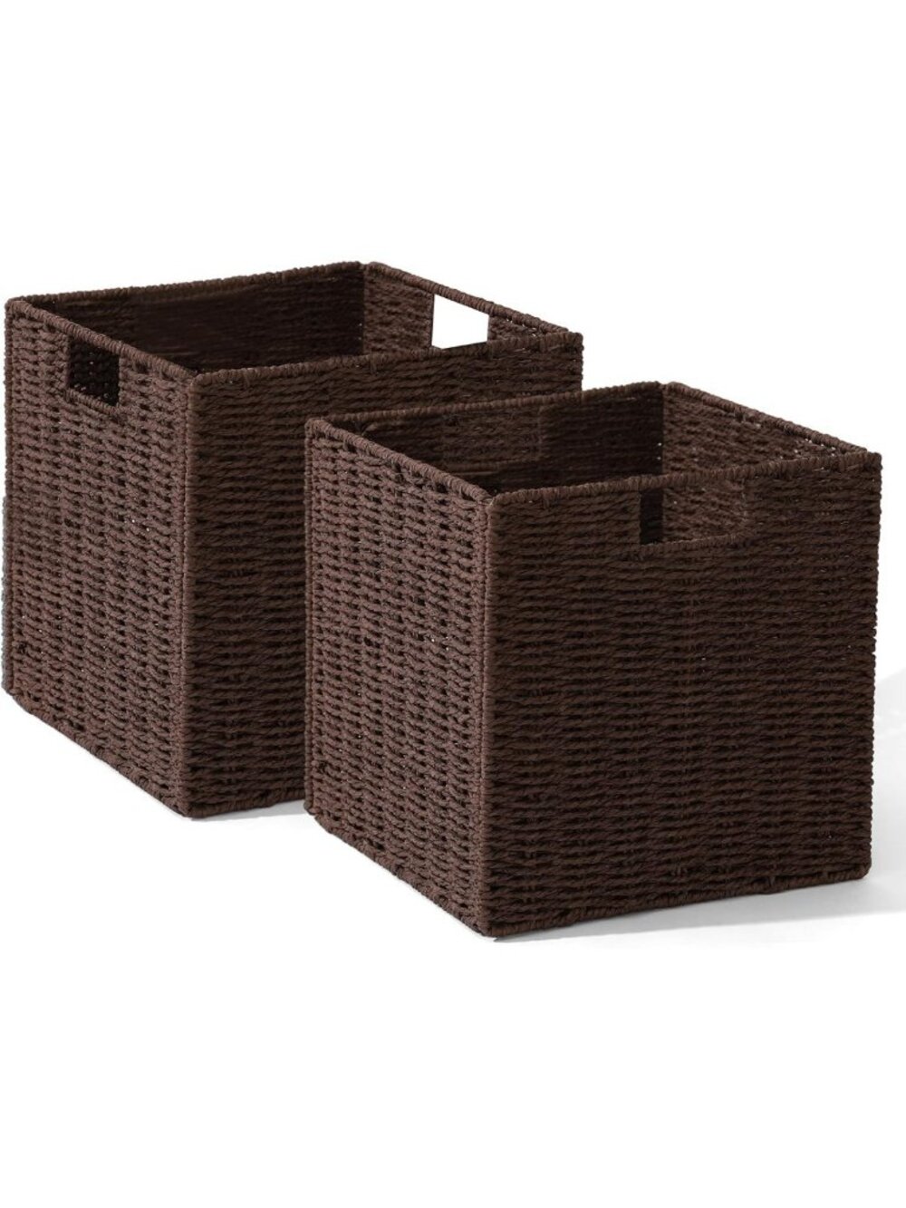Set of 2 Hand-Woven Wicker Storage Baskets, 12x12 Cube Bins for Organizing Decor